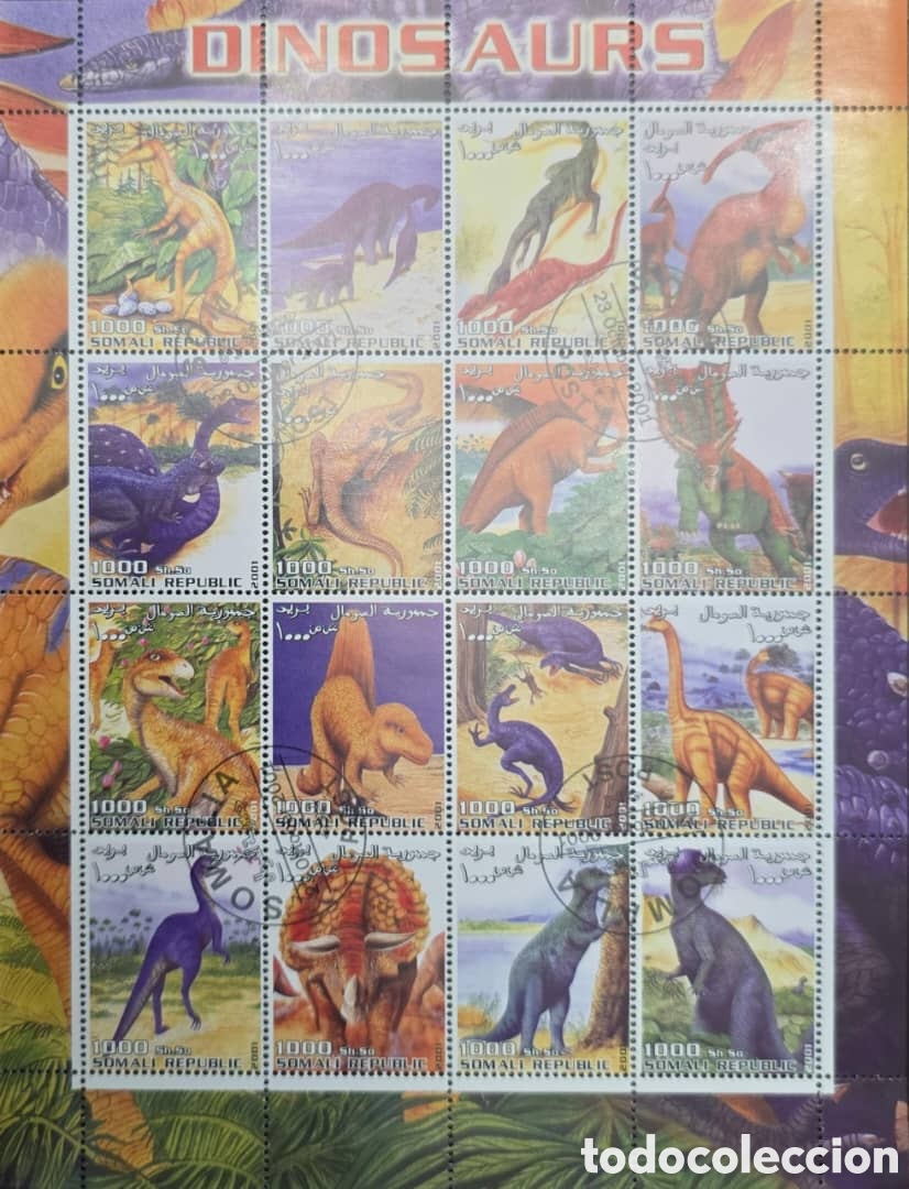 Sellos: CA)Somalia.1999. Prehistoric animals. Seal of 1000 Sh. So it shows a dinosaur standing among the veg