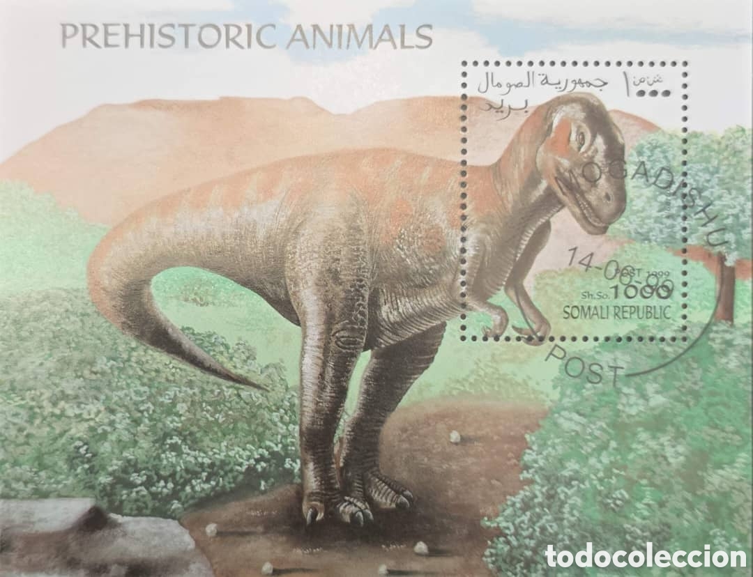 Sellos: CA)Somalia.2001. Dinosaurs. Sheet of stamps of 1000 Sh. Thus, with several prehistoric species illus
