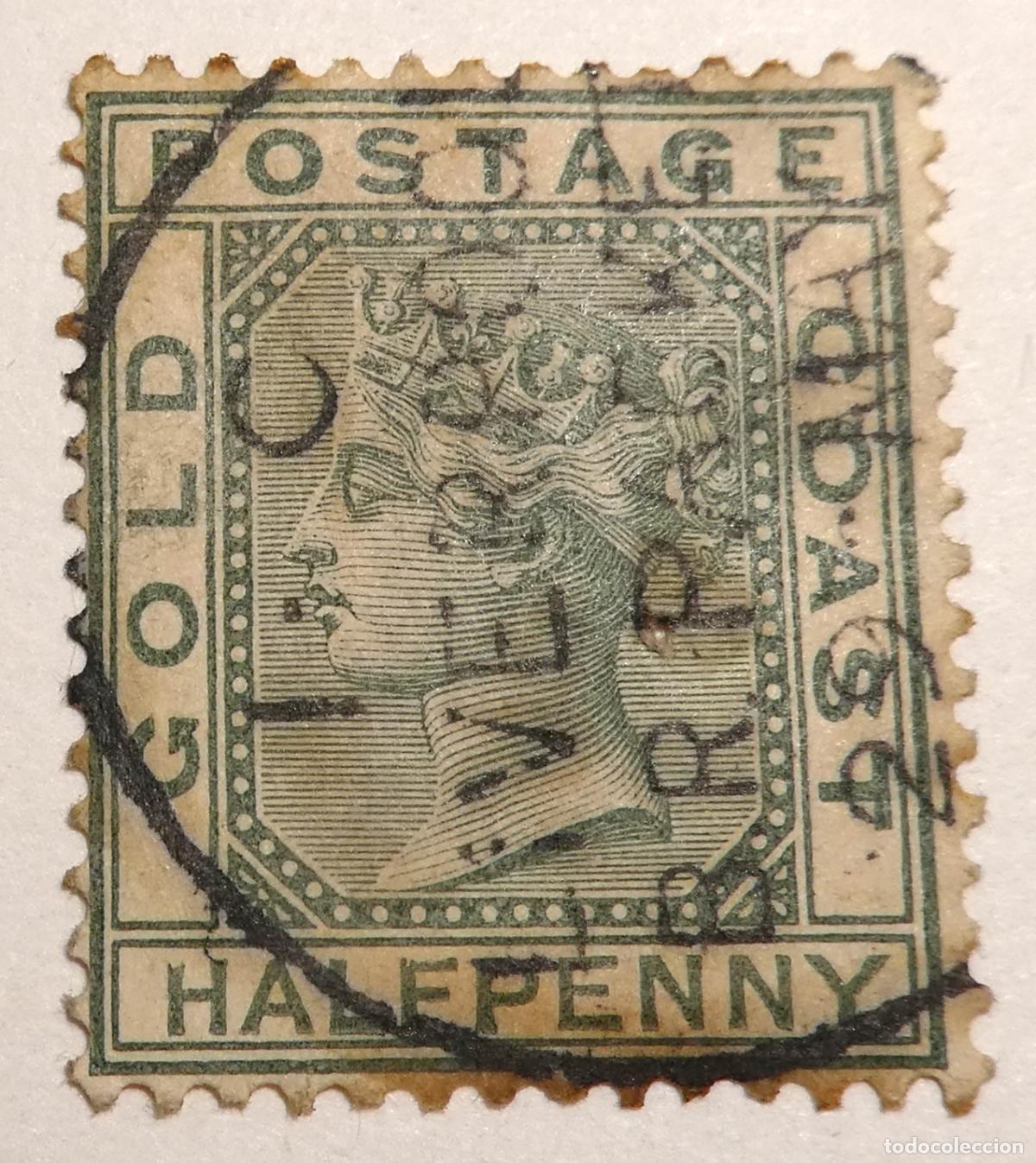 Sellos: Sello postal de Costa de Oro (actual Ghana) 1/2 Penique 1884 Reina Victoria