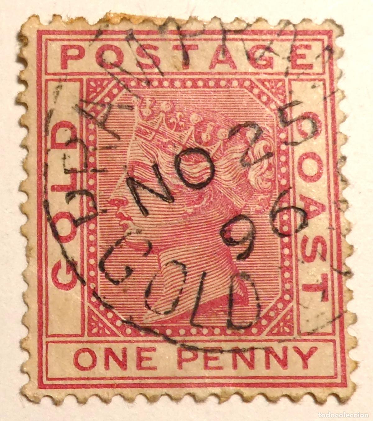 Sellos: Sello postal de Costa de Oro (actual Ghana) 1 Penique 1884 Reina Victoria