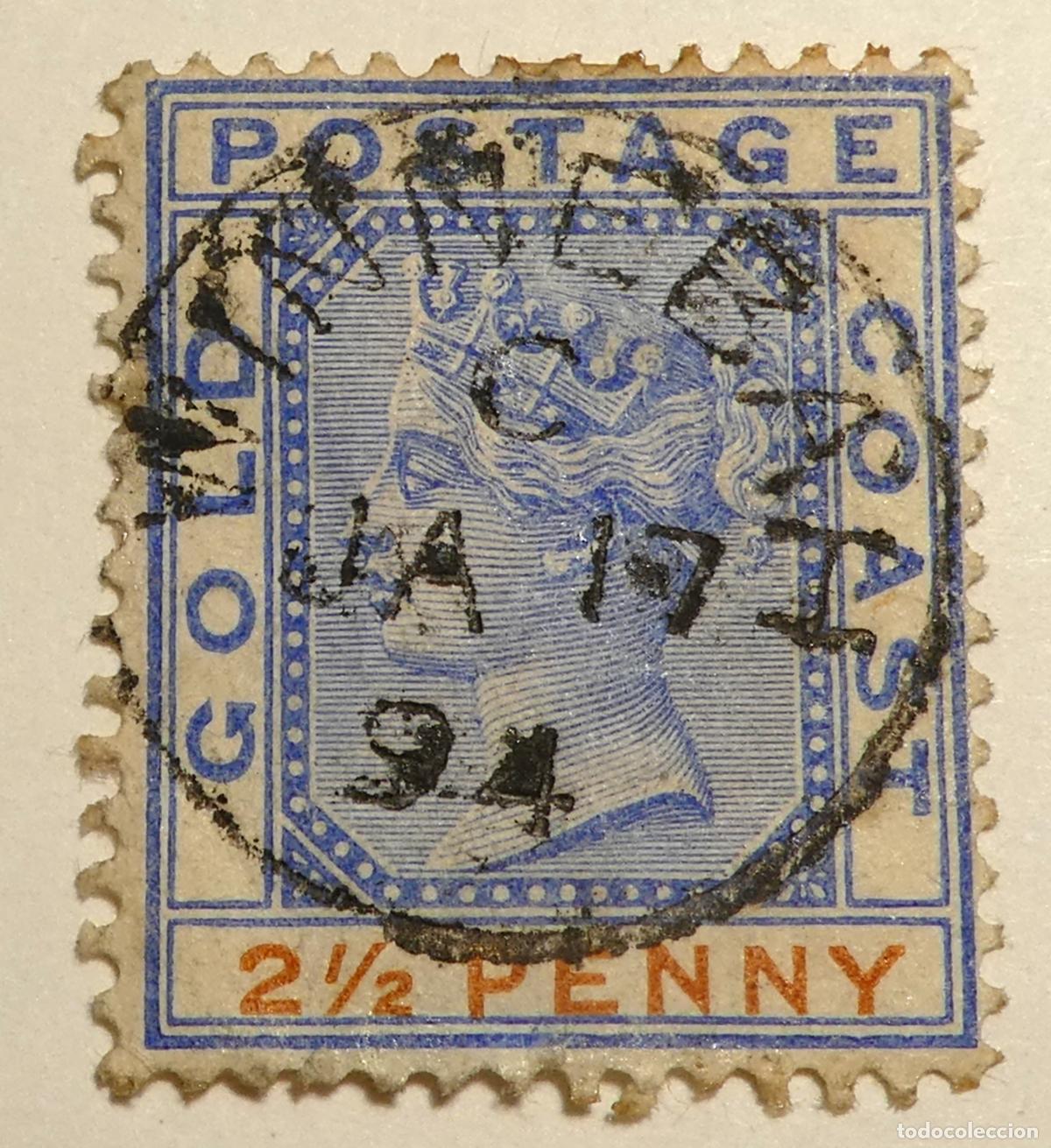 Sellos: Sello postal de Costa de Oro (actual Ghana) 2 1/2 Penique 1891 Reina Victoria