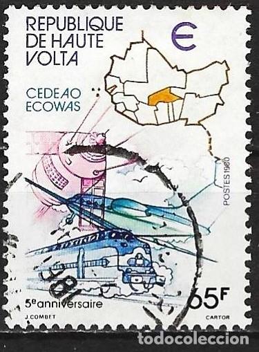Sellos: Alto Volta 1981 - Mi 805 - YT 527 - Transporte : Tren y avi&oacute;n