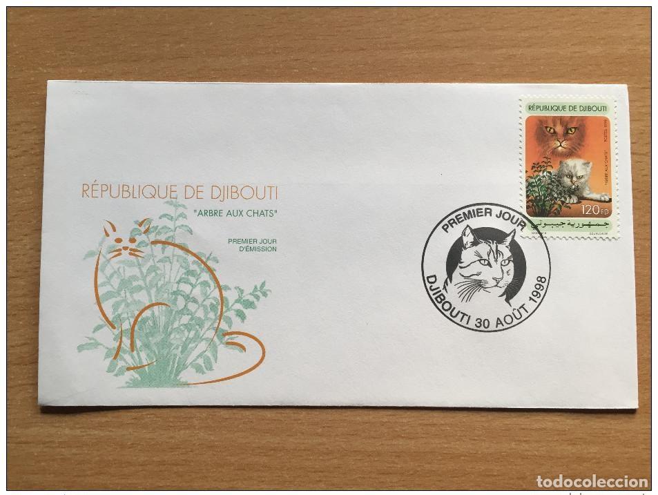 Sellos: Yibuti 1998 FDC &Aacute;rbol para gatos Katzenstrauch Katze Fauna Mi. 667