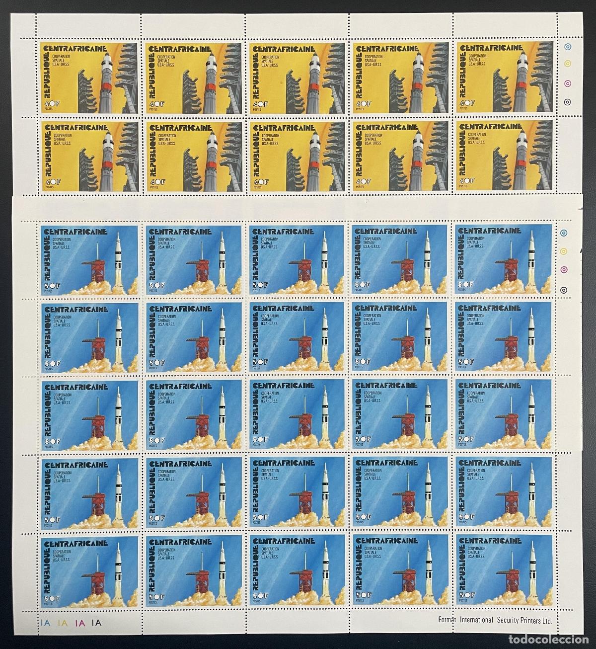 Sellos: Centro &Aacute;frica 1976 YT 258-259 tabl&oacute;n Espacio de cooperaci&oacute;n espacial Estados Unidos URSS