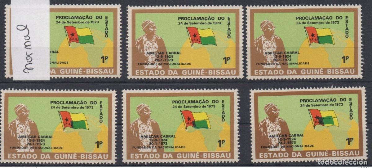 Sellos: Guinea-Bissau 1973 1974 ERRORES Mi. 345 Rep&uacute;blica Historia Pol&iacute;tica Mapa Bandera