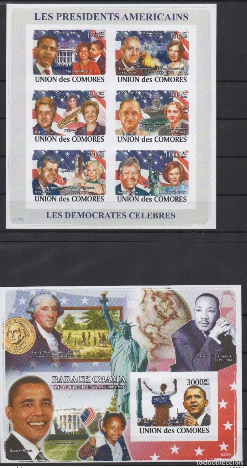 Sellos: Comoras 2008 IMPERF USA Presidente Kennedy Washington Mi. Libro I-VI. I No publicado