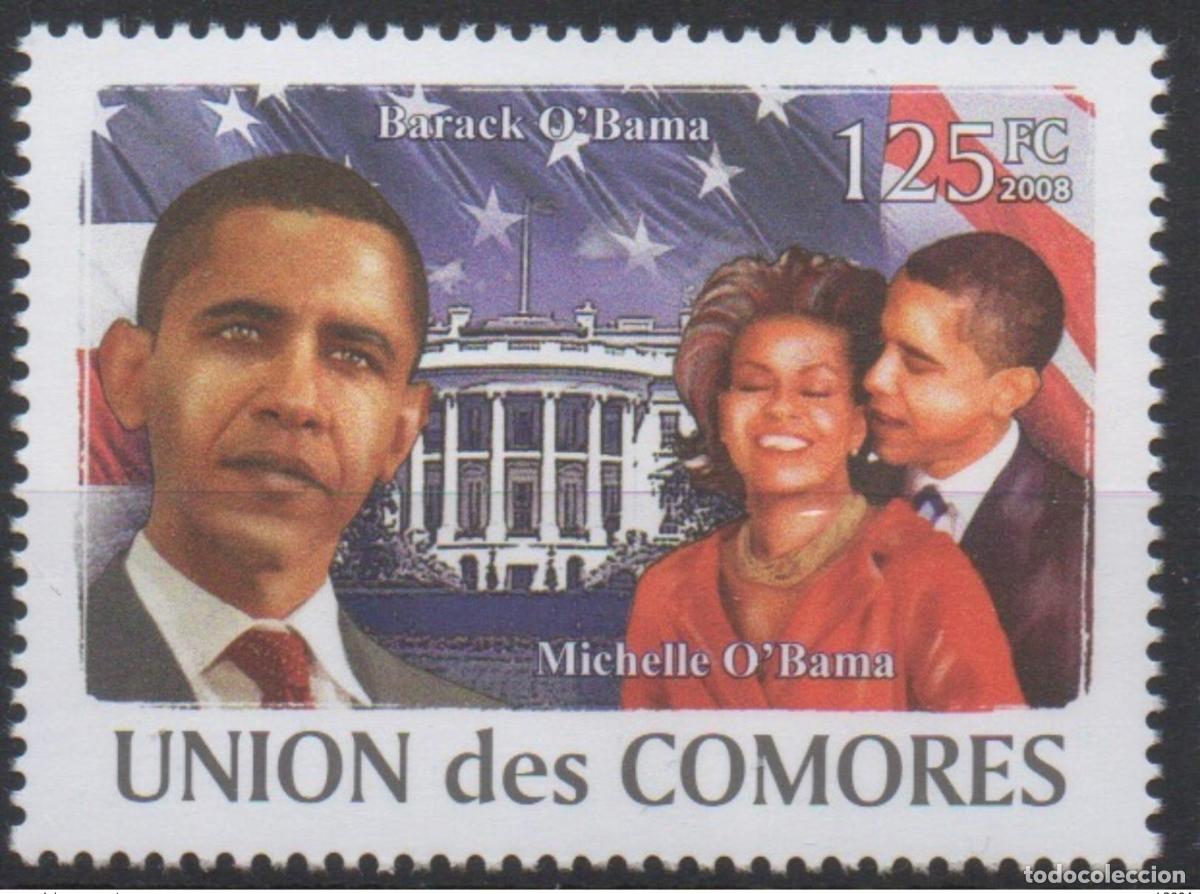 Sellos: Comoras 2008 Estados Unidos Barack Michelle Obama la Casa Blanca Mi. I-VI Bl. I No publicado