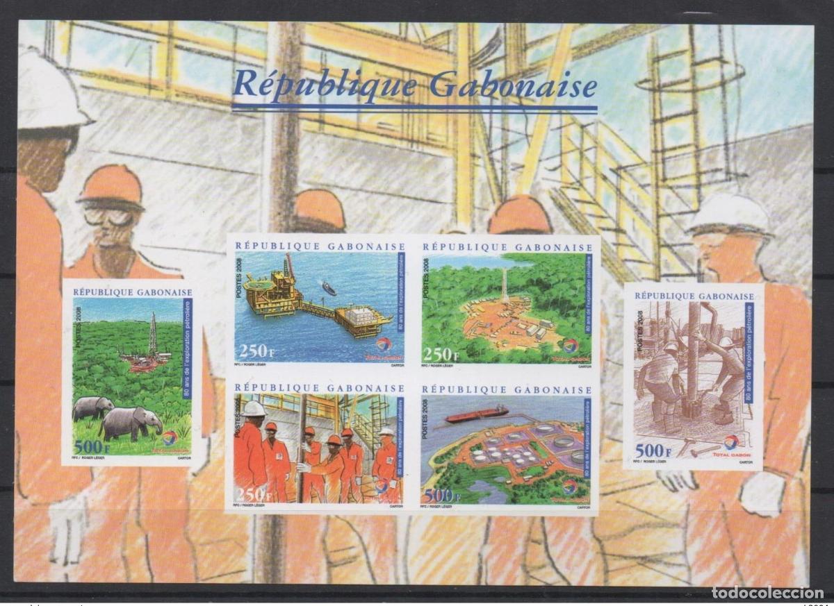 Sellos: Gab&oacute;n 2008 Mi. Bl. 130 Deluxe Proof Block Oil Exploration Elephant Faun