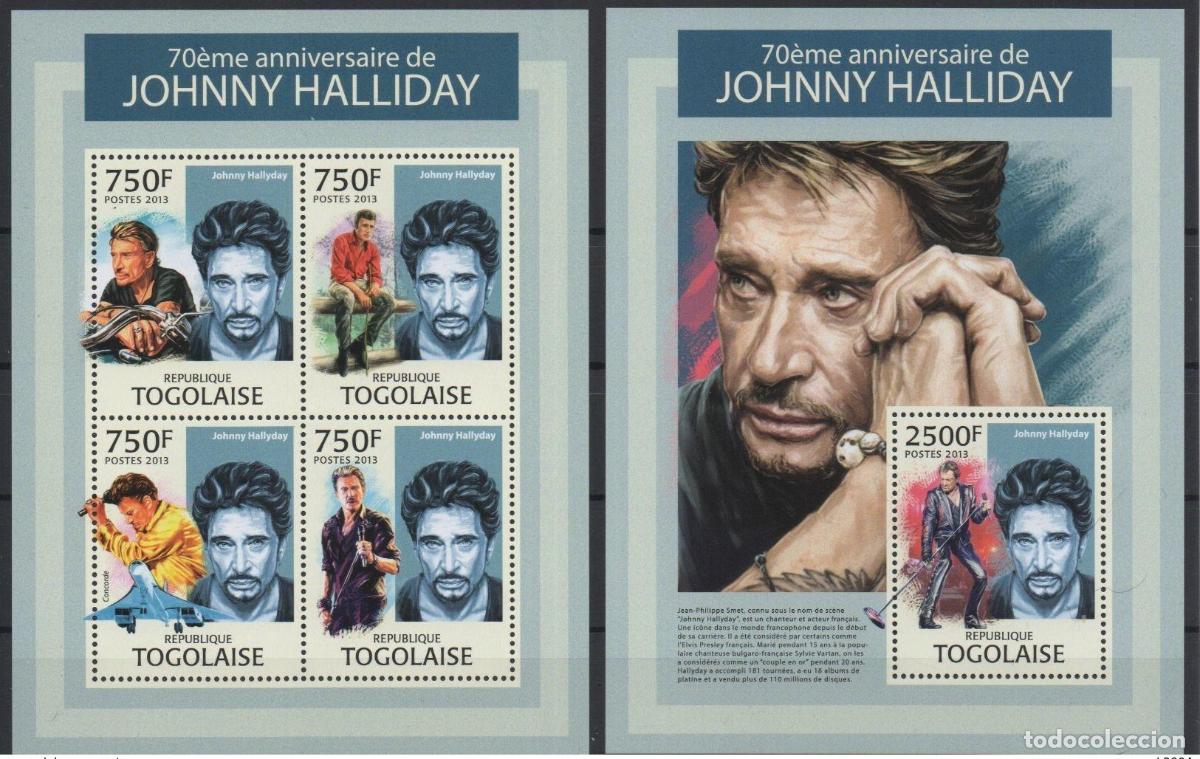 Sellos: Hoja y libreta oficial de Johnny Hallyday Togo 2013 Nuevo