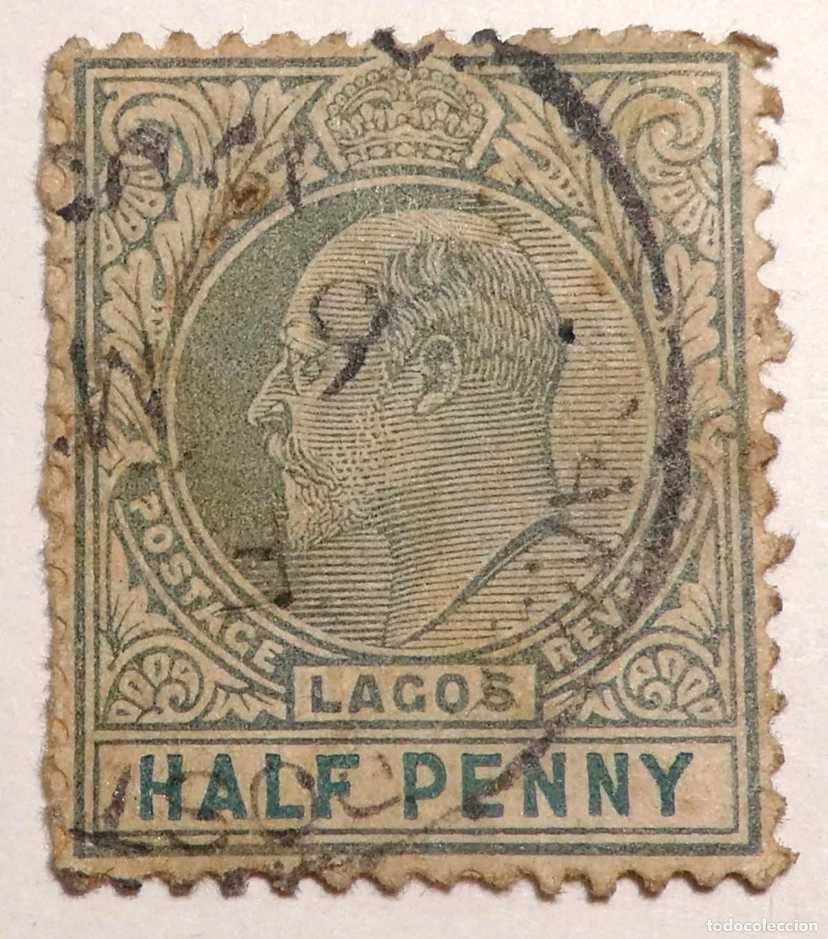 Sellos: Sello postal de 1/2 penique de Eduardo VII, Colonia Brit&aacute;nica de Lagos