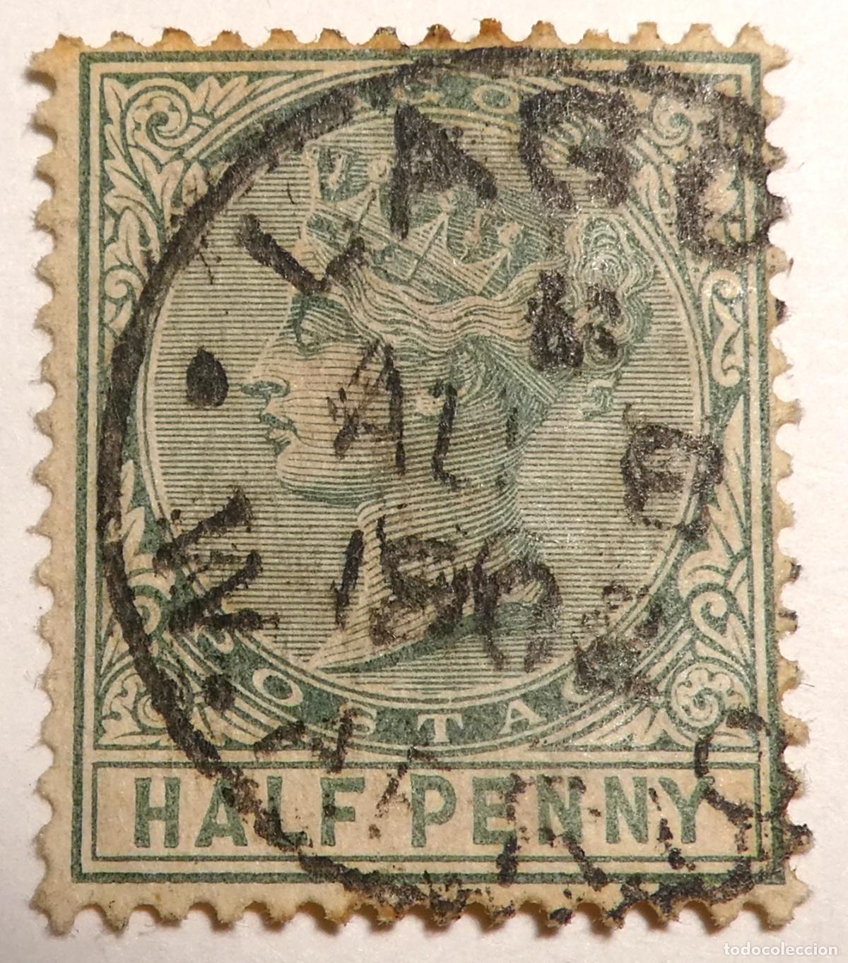 Sellos: Sello postal de 1/2 penique de Reina Victoria 1880, Colonia Brit&aacute;nica de Lagos