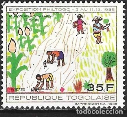 Sellos: Togo 1988 - Mi 2094 - YT 1238 - Exposici&oacute;n filat&eacute;lica : Dibujo de ni&ntilde;o