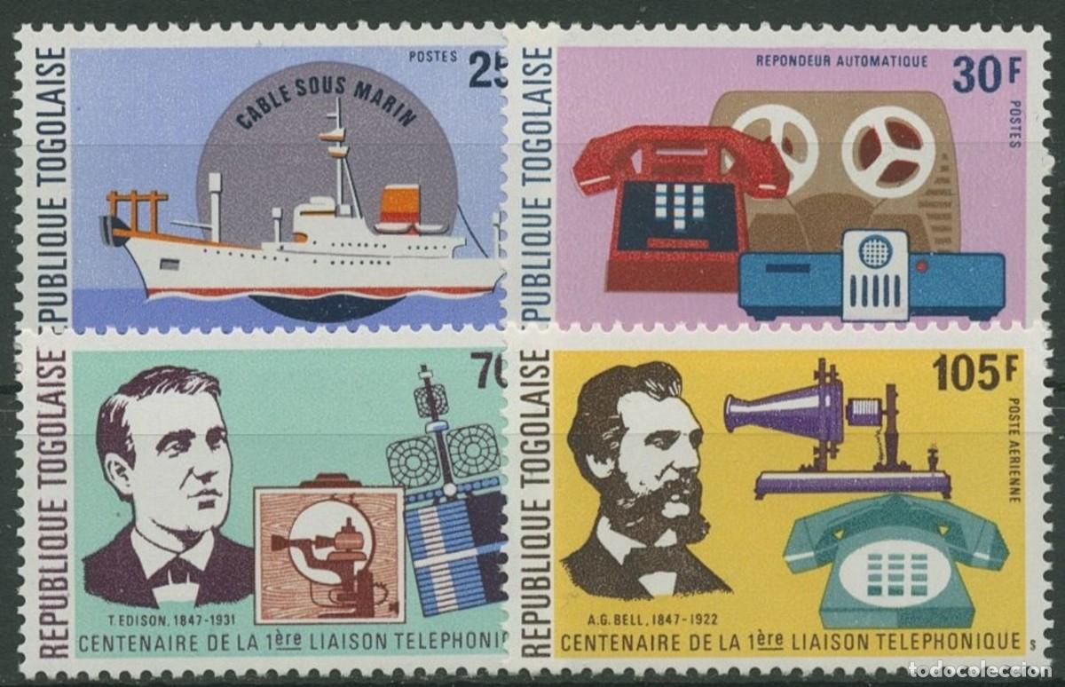 Sellos: TOGO 1976 SERIE 4 STAMPS MNH 100 A&Ntilde;OS DE LA PRIMERA CONEXION TELEFONICA THOMAS EDISON GRAHAM BELL