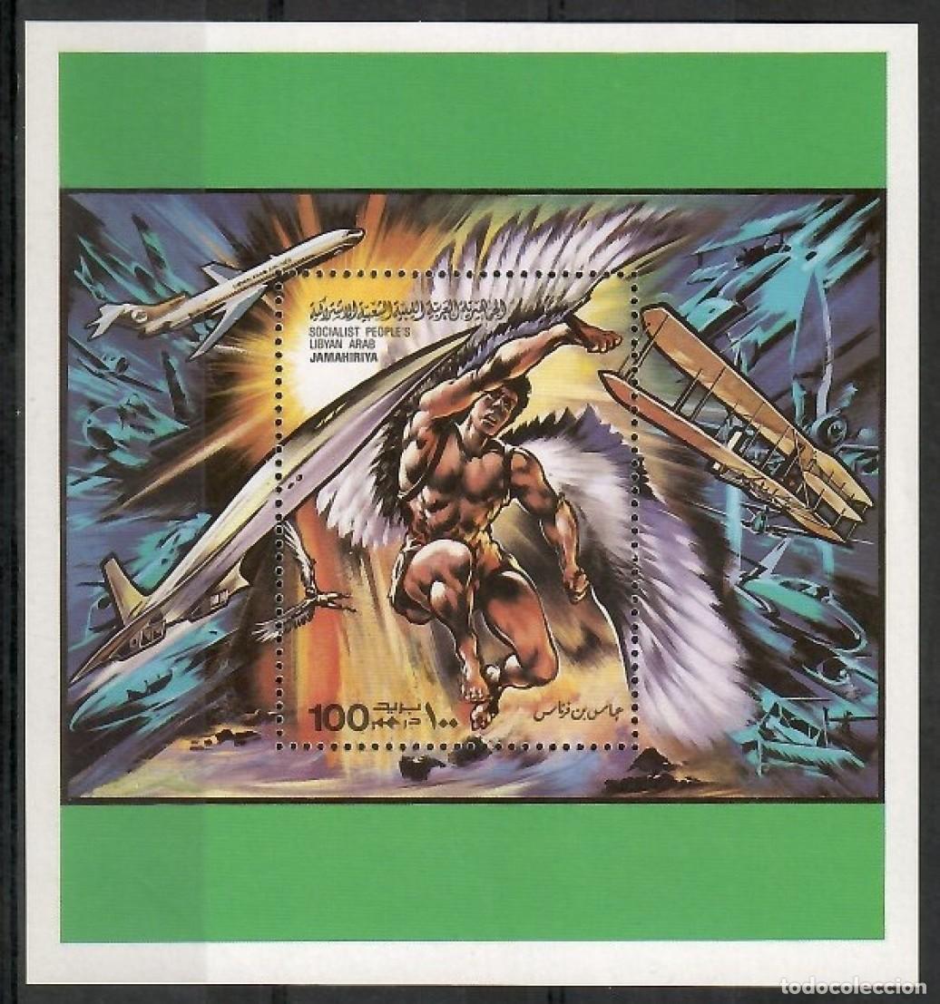 Sellos: LIBIA LIBYA JAMAHIRIYA 1978 SHEET MNH ANIVERSARIO PRIMER VUELO PROPULSADO AVIONES AVIACION PLANES