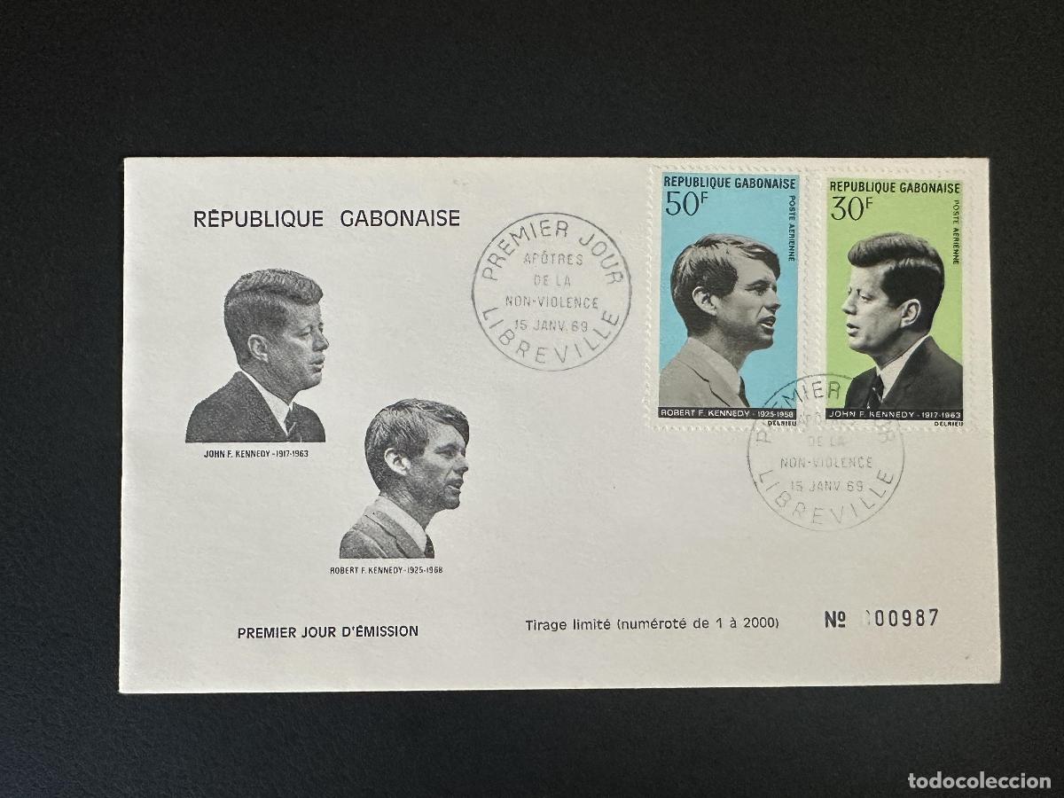 Sellos: Gab&oacute;n 1969 YT PA 81-82 FDC Kennedy JFK Robert Ap&oacute;stoles No-violencia