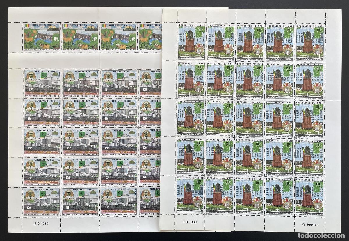 Sellos: Mali 1980 YT 387-389 bloque aniversario independencia monumento