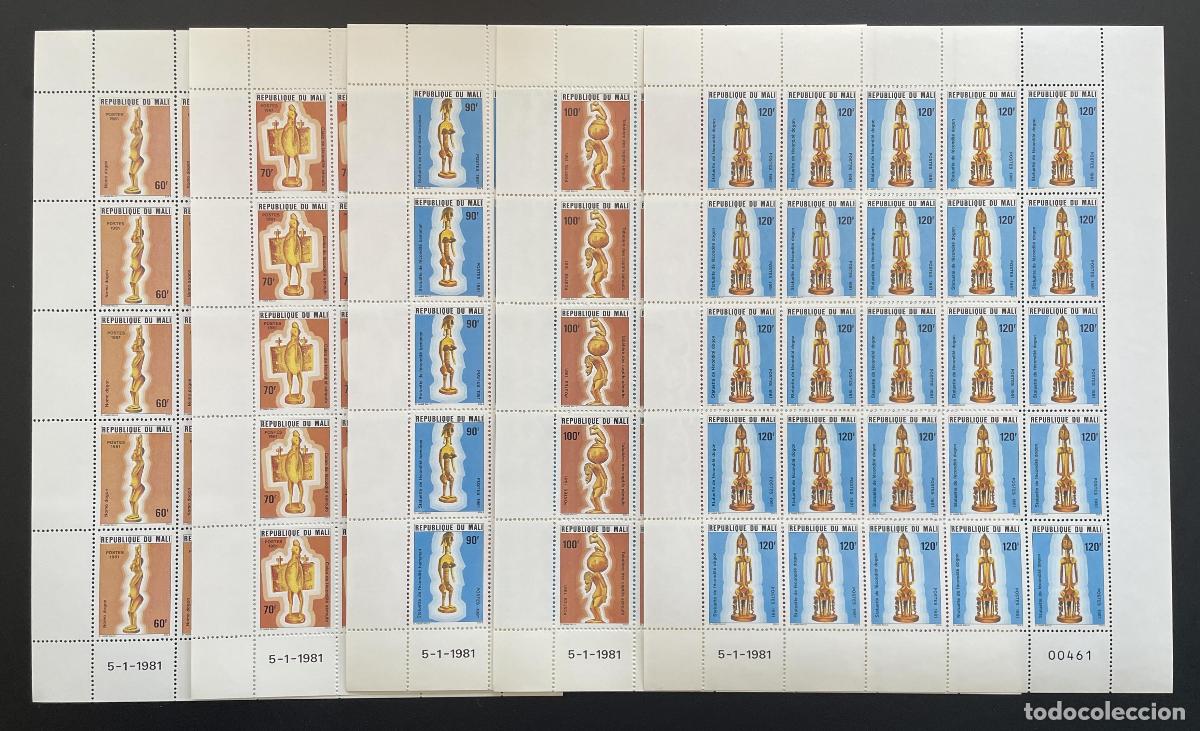 Sellos: Mali 1981 YT 403-407 tabl&oacute;n estatuillas Dogon Bambara arte africano