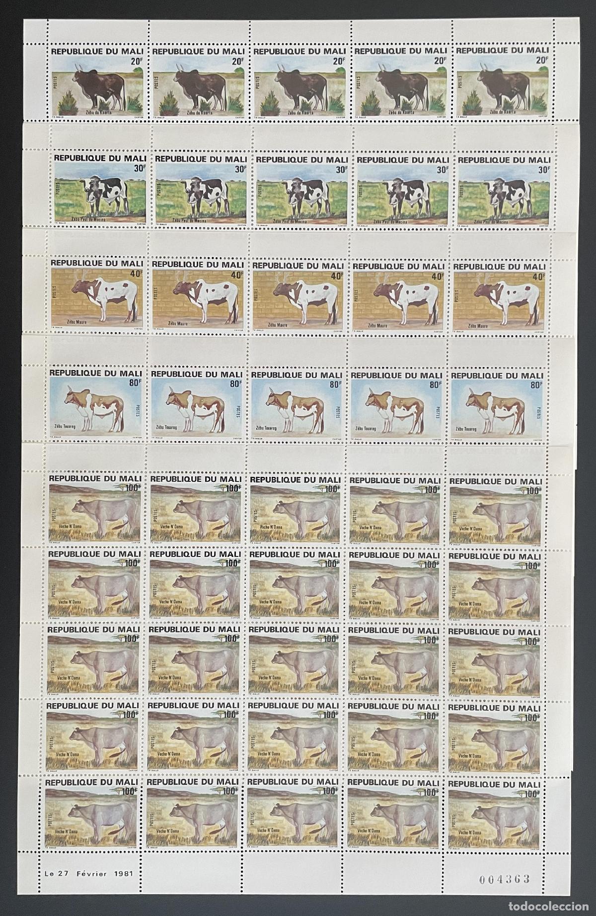Sellos: Mali 1981 YT 417-421 tabl&oacute;n ceb&uacute; Karta Macina Maure Tuareg vaca