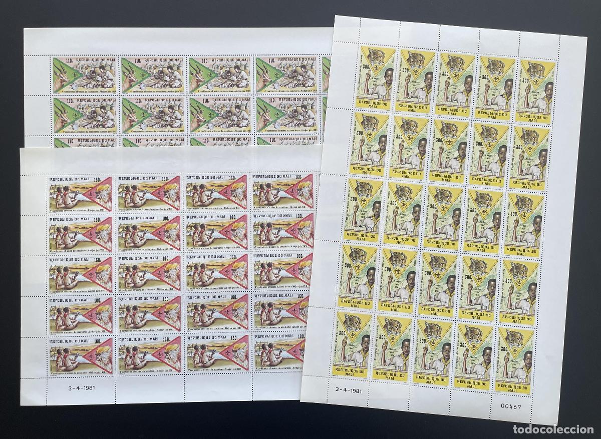 Sellos: Mali 1981 YT 425-427 bloque escultismo africano conferencia Abidjan