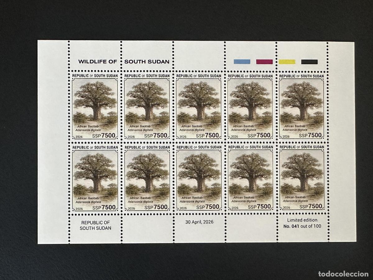 Sellos: Sud&aacute;n del Sur 2026 hoja Baobab africano Adansonia digitata &aacute;rbol flora