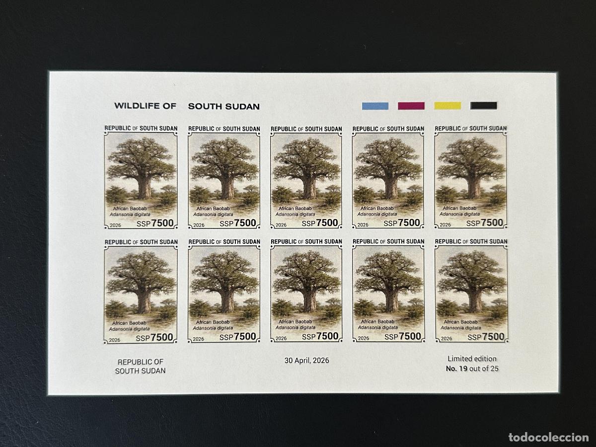 Sellos: Sud&aacute;n del Sur 2026 hoja ND baobab africano Adansonia digitata &aacute;rbol flora