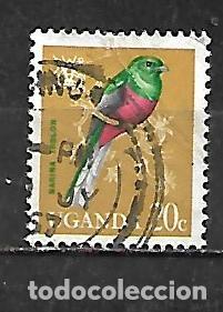 Sellos: 1965: UGANDA P&aacute;jaros -Trog&oacute;n de Narina (usado)