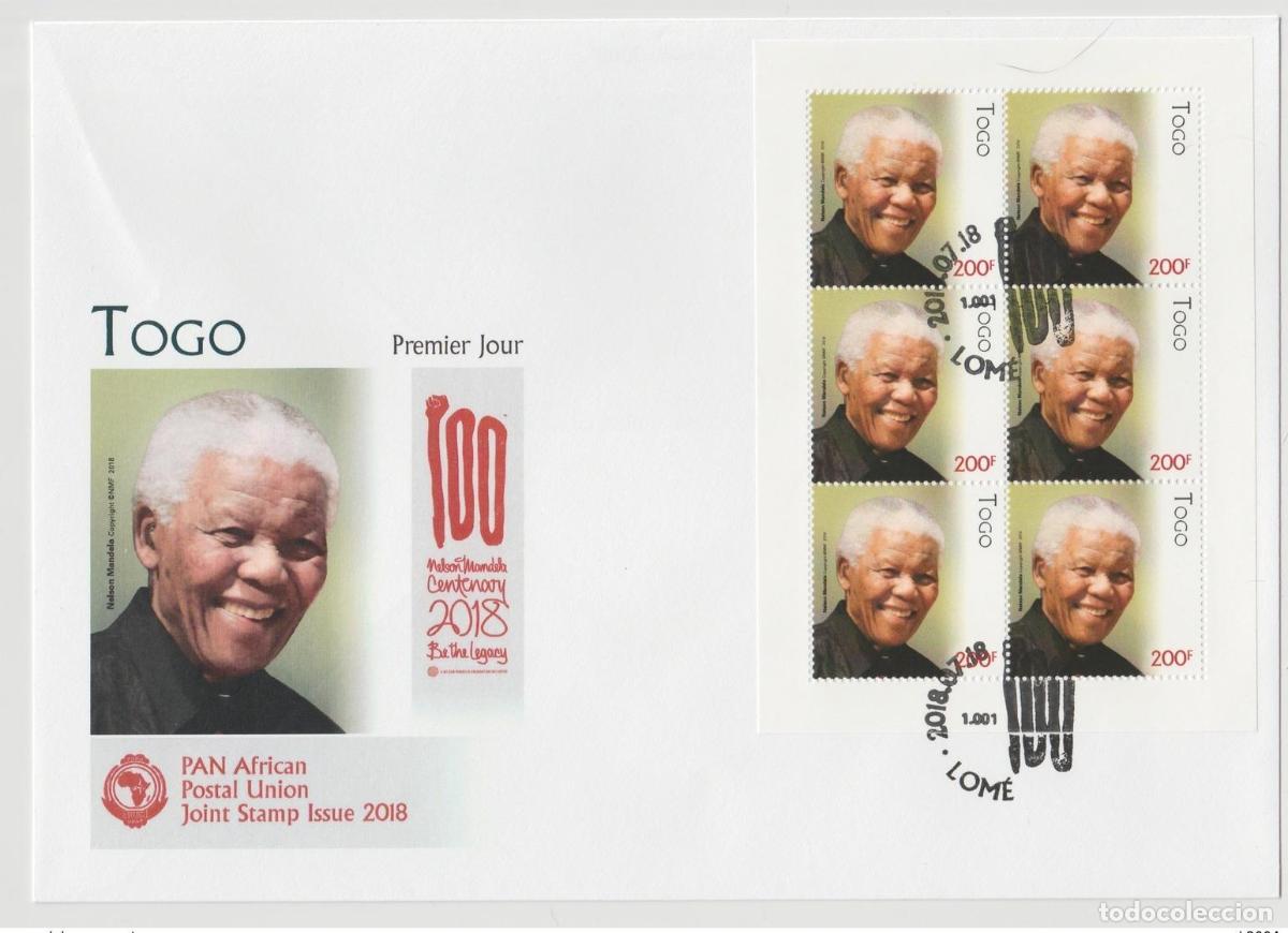 Sellos: Togo 2018 Mi.? Edici&oacute;n conjunta M/S FDC del correo panafricano Nelson Mandela 100 a&ntilde;os