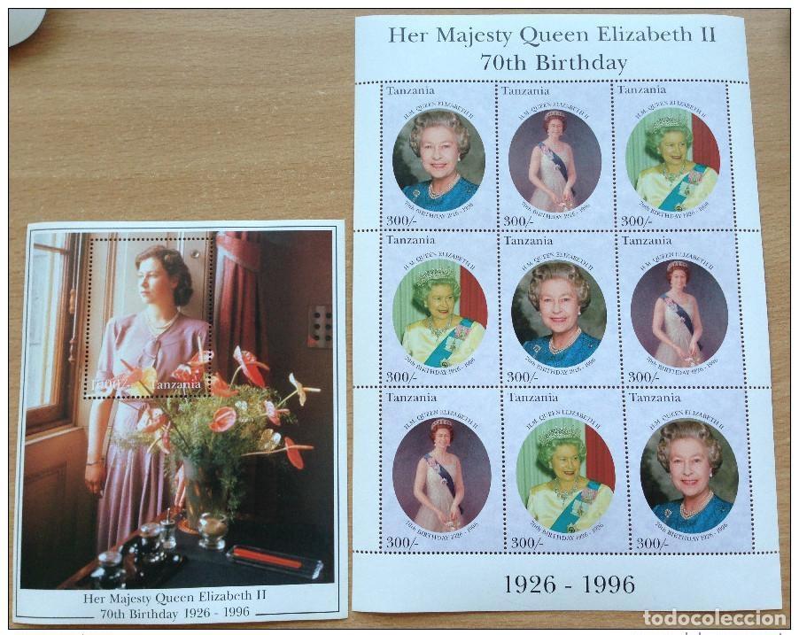 Sellos: Tanzania 1996 70 cumplea&ntilde;os de la reina Isabel II Royalty UK 1926-1996 S/S MNH**
