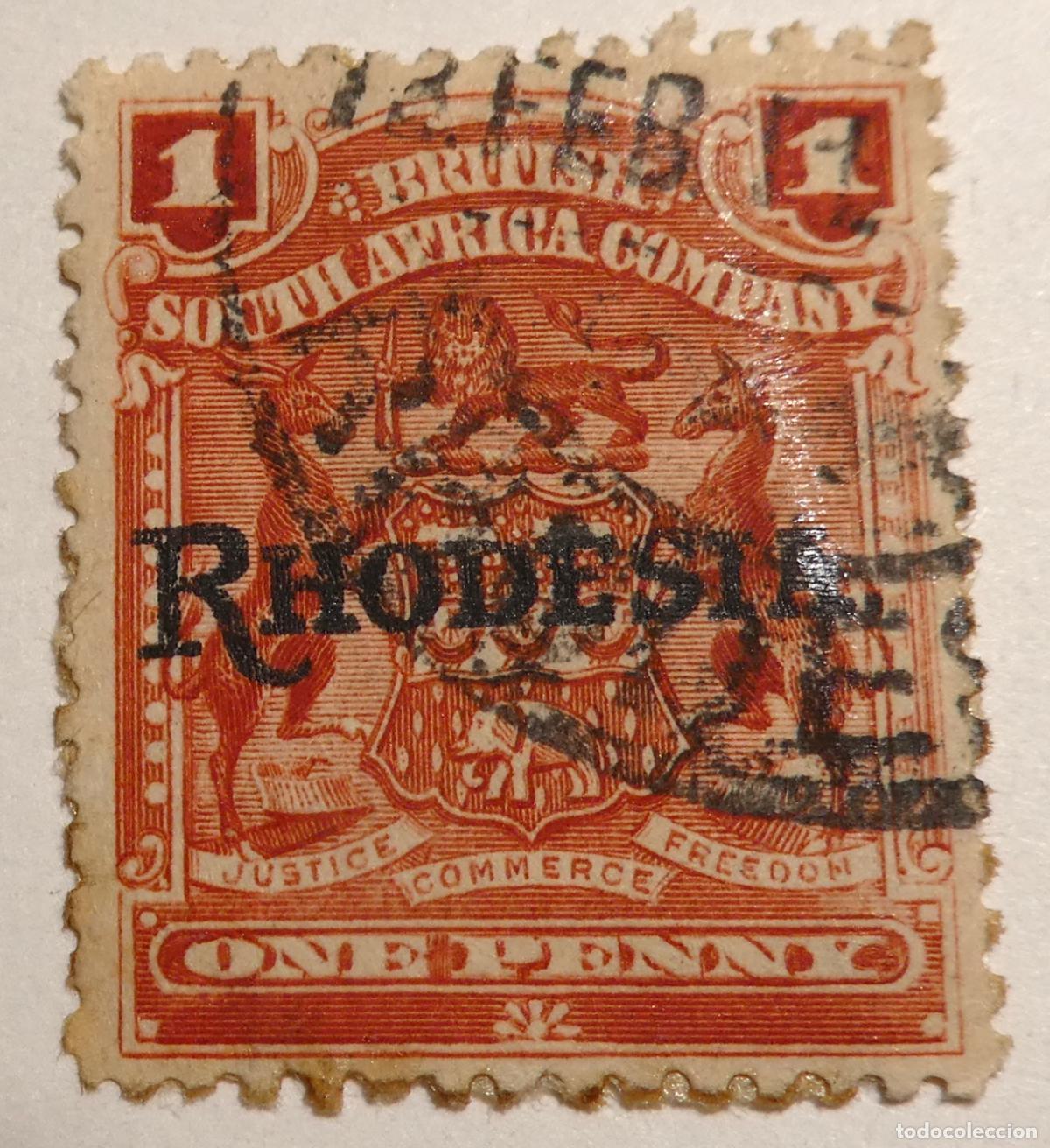 Sellos: Sello postal de RHODESIA BRIT&Aacute;NICA, 1909 un penique (1d)