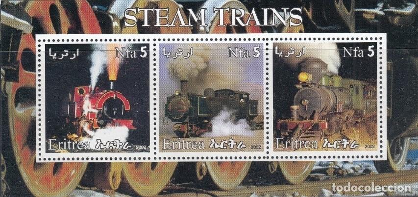 Briefmarken: ERITREA 2002 SHEET MNH TRENES A VAPOR STEAM TRAINS LOCOMOTORAS LOCOMOTIVES LOKOMOTIVEN ZUGE TRENI
