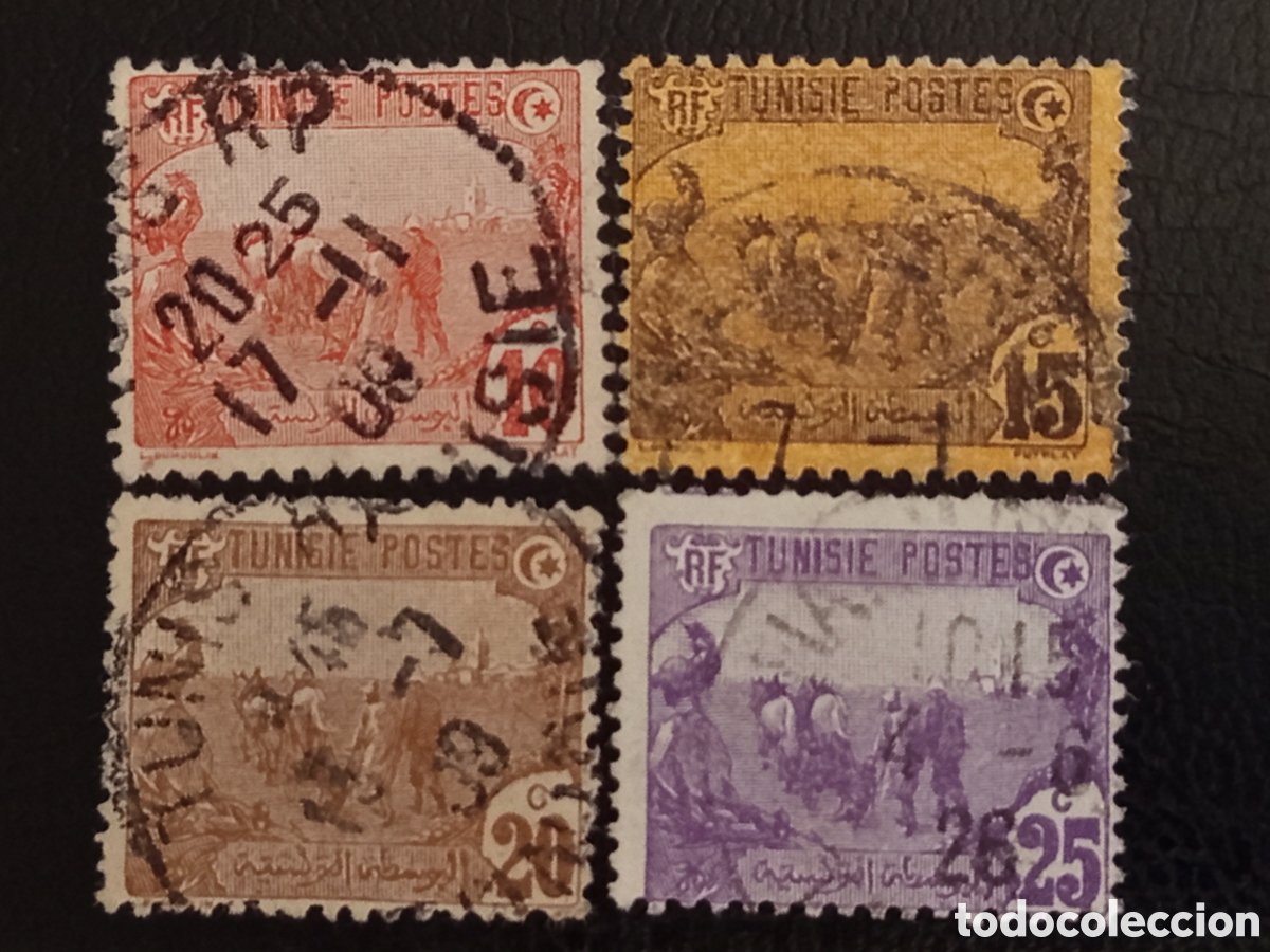 Sellos: Lote 4 Sellos T&uacute;nez 1906 Arado 10c a 25c - Cat Scott #39,#40,#42 Usados