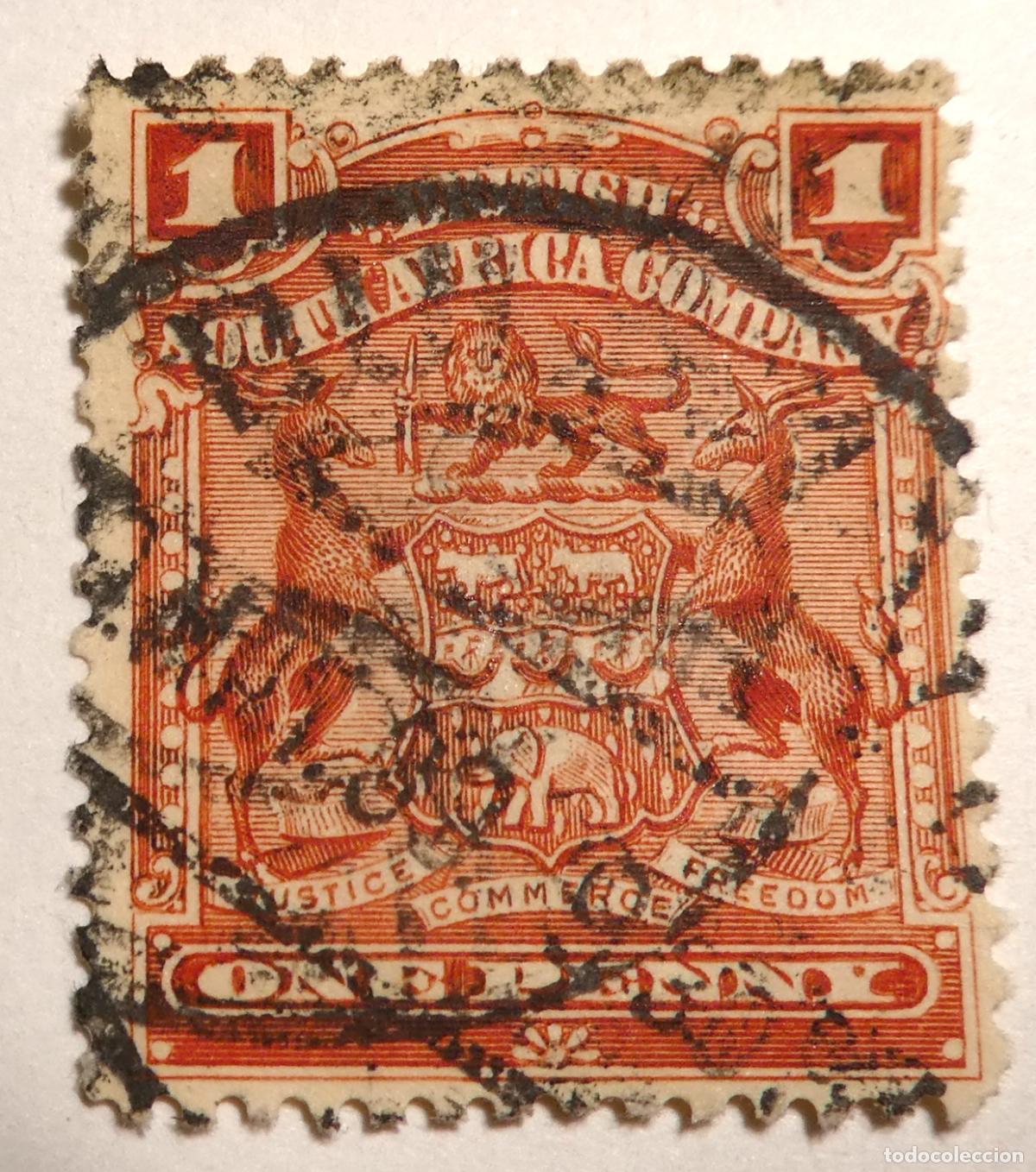 Sellos: Sello postal de British South Africa Company, 1 de penique (1d) 1898 para la regi&oacute;n de Rodesia