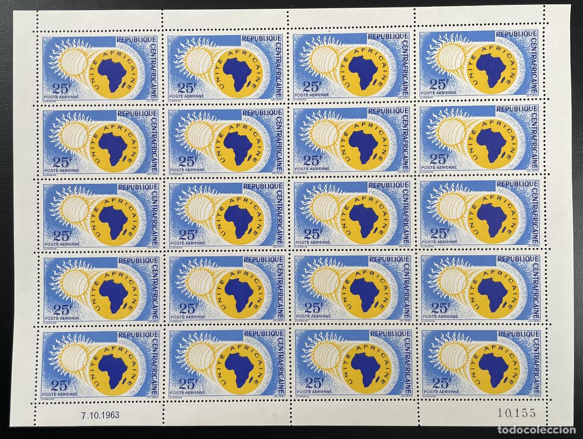 Sellos: Rep&uacute;blica Centroafricana 1963 YT PA 11 tabl&oacute;n Unite Africaine Soleil Poste A&eacute;rienne