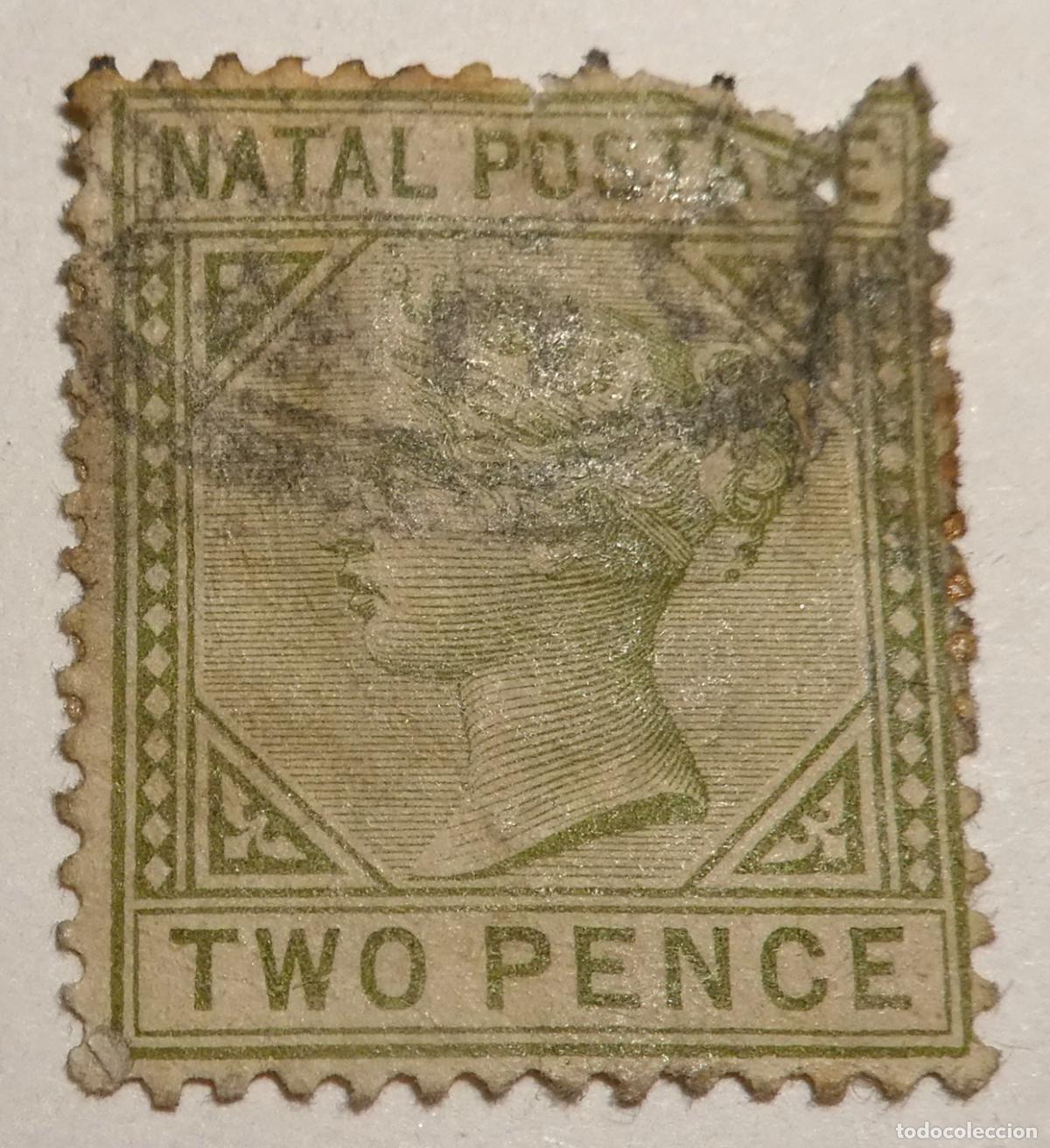 Sellos: Sello postal colonia brit&aacute;nica de Natal ,Two Pence 1887 Reina Victoria