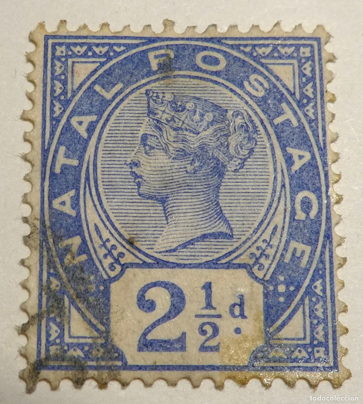 Sellos: Sello postal colonia brit&aacute;nica de Natal , 2 1/2 peniques 1891 Reina Victoria