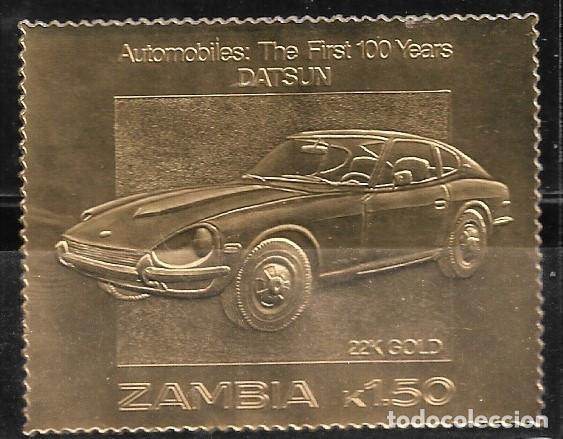 Sellos: ZAMBIA 1987, SELLO EN ORO - 100 A&Ntilde;OS DE AUTOM&Oacute;VILES - DATSUN. MNH.
