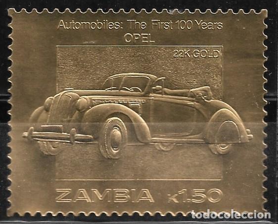 Sellos: ZAMBIA 1987, SELLO EN ORO - 100 A&Ntilde;OS DE AUTOM&Oacute;VILES - OPEL. MNH.
