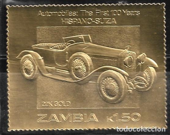Sellos: ZAMBIA 1987, SELLO EN ORO - 100 A&Ntilde;OS DE AUTOM&Oacute;VILES - HISPANO SUIZA. MNH.