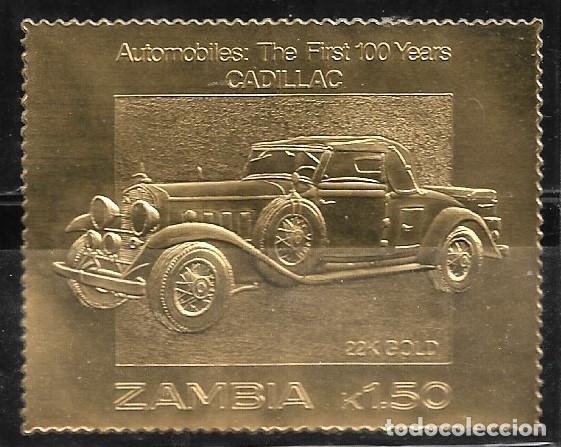 Sellos: ZAMBIA 1987, SELLO EN ORO - 100 A&Ntilde;OS DE AUTOM&Oacute;VILES - CADILLAC. MNH.