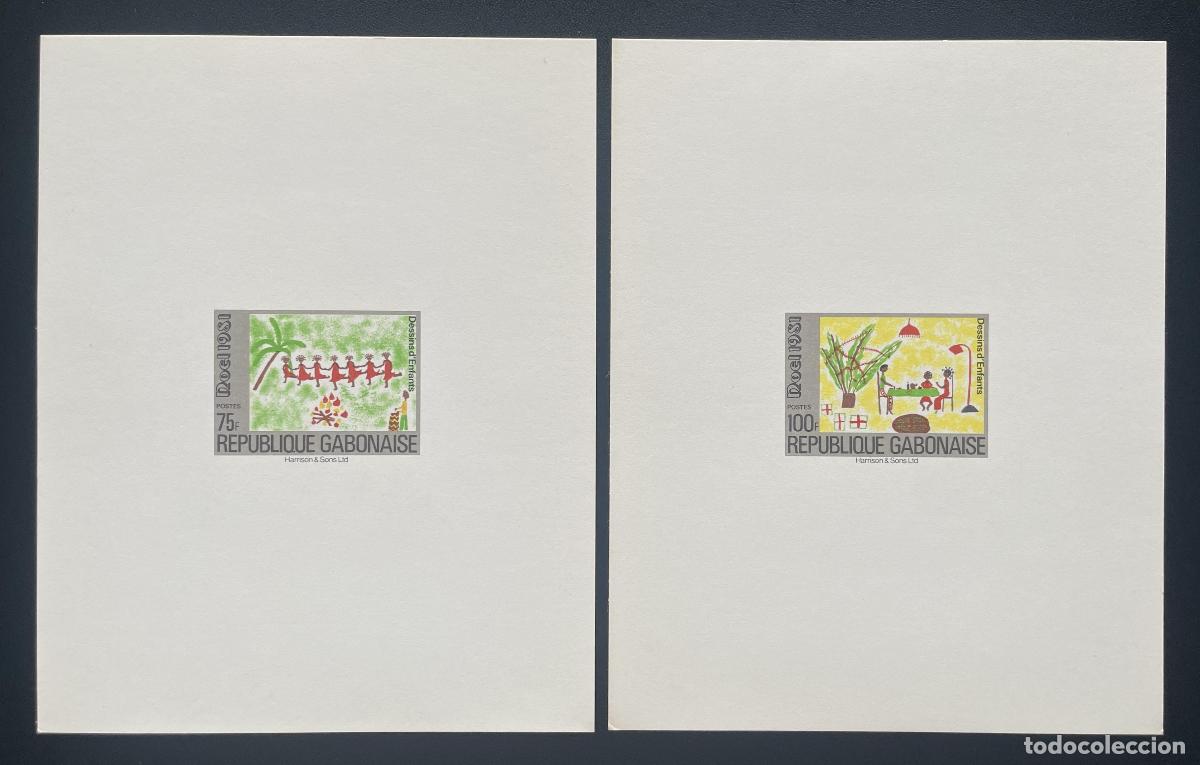 Francobolli: Gab&oacute;n 1981 Mi. 811 - 812 a prueba de lujo dibujos navide&ntilde;os ni&ntilde;os palmera