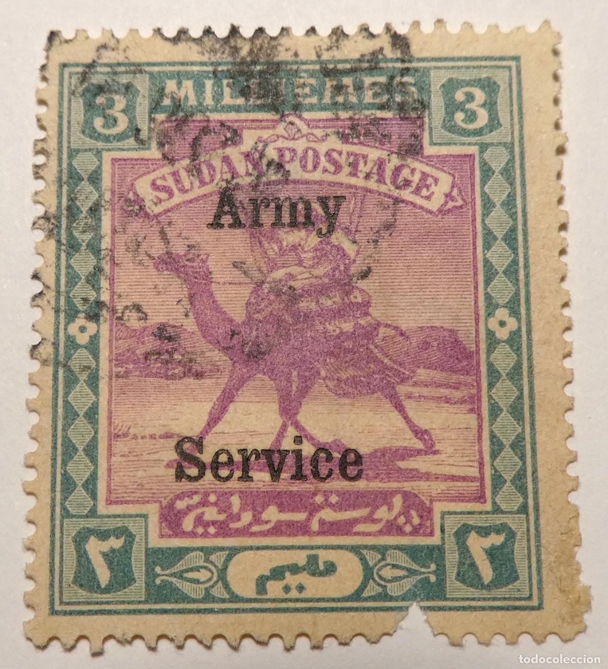 Sellos: Sello postal de 3 milliemes de Sud&aacute;n 1906, Sud&aacute;n Anglo-Egipcio Sobreimpresi&oacute;n &rdquo;Army&rdquo; y &rdquo;Service&rdquo;