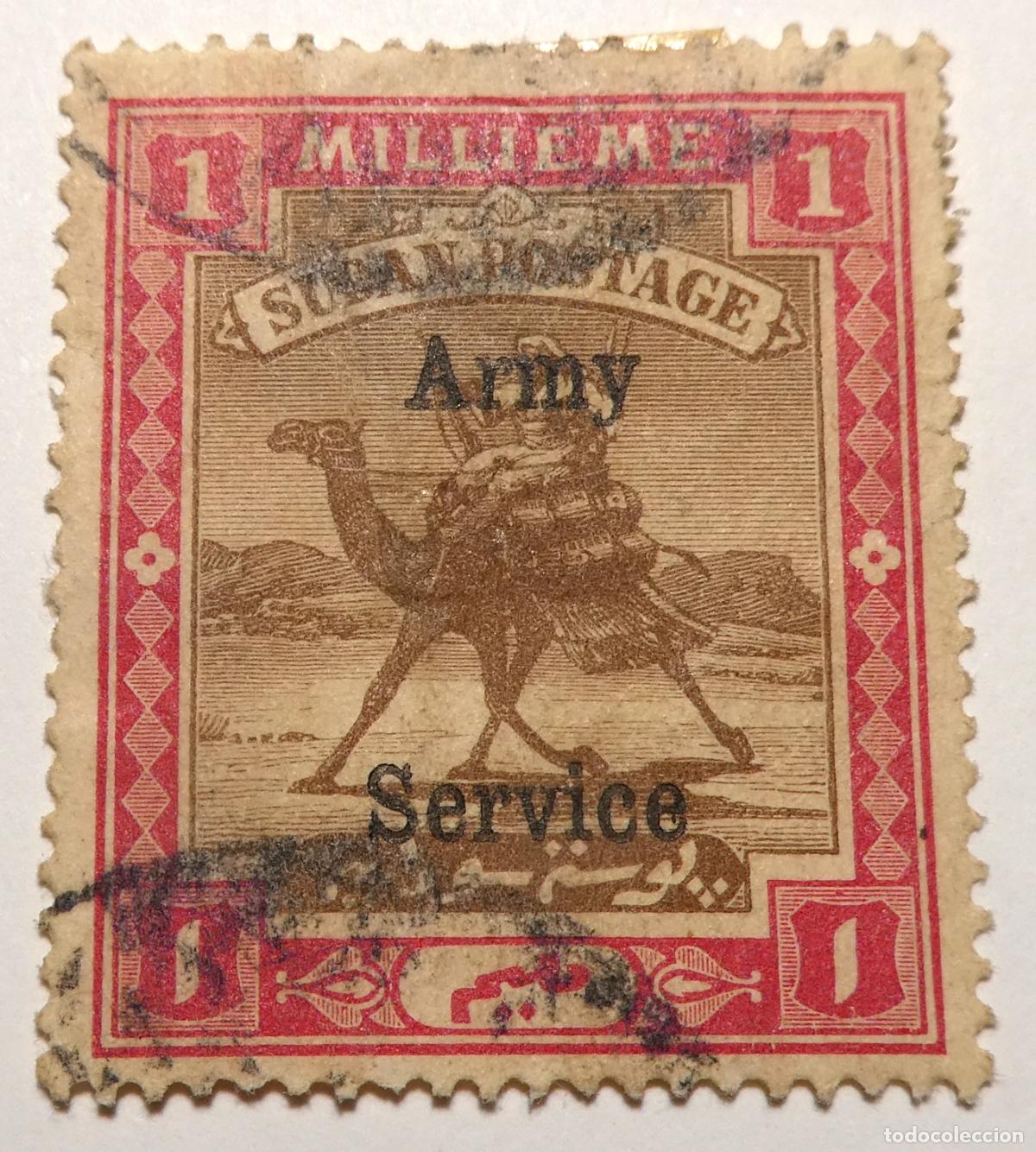 Sellos: Sello postal de 1 millieme de Sud&aacute;n 1906, Sud&aacute;n Anglo-Egipcio sobrecarga &rdquo;Army&rdquo; y &rdquo;Service&rdquo;