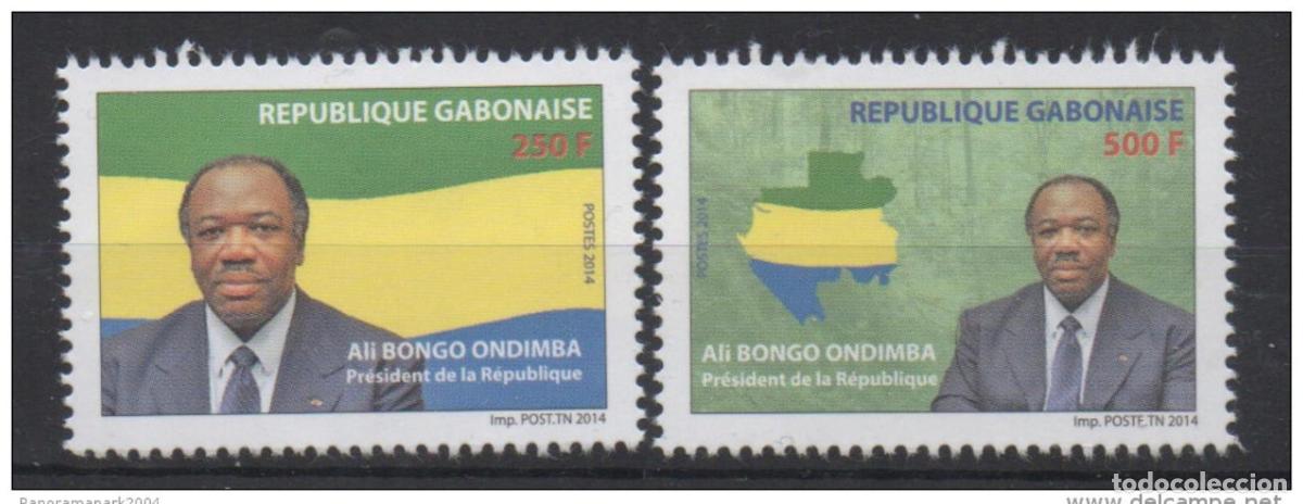 Stamps: Gab&oacute;n 2014 Mi. 1716/1717 sellos y Ali Bongo Ondimba Pair President MNH**