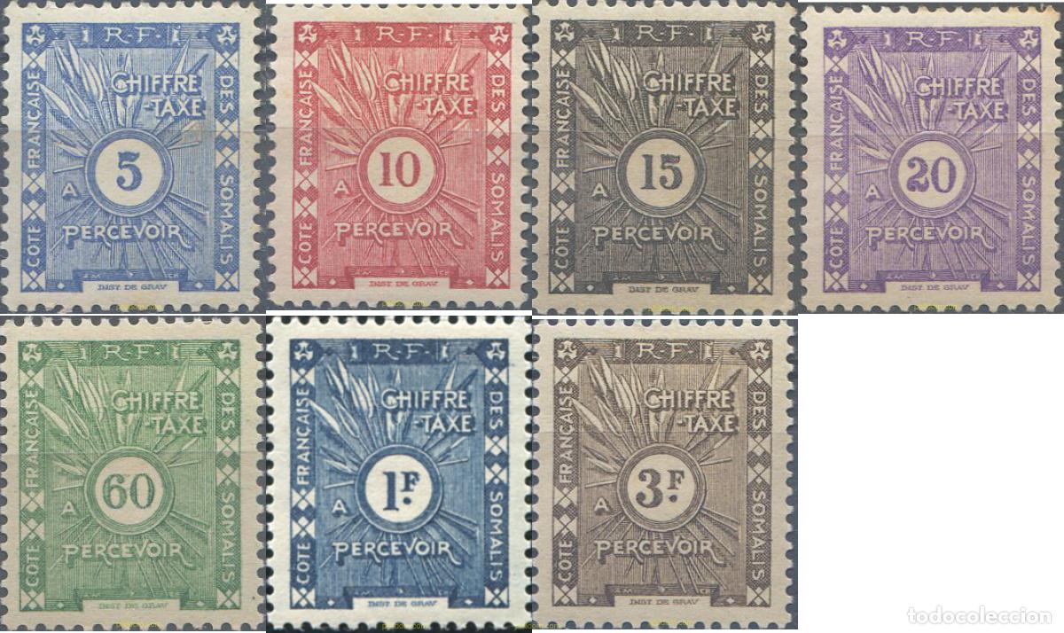 Sellos: 656228 HINGED COSTA DE LOS SOMALIS 1938 SELLOS DE TASA, SELLOS DEL 1915 CIFRAS MODIFICADAS