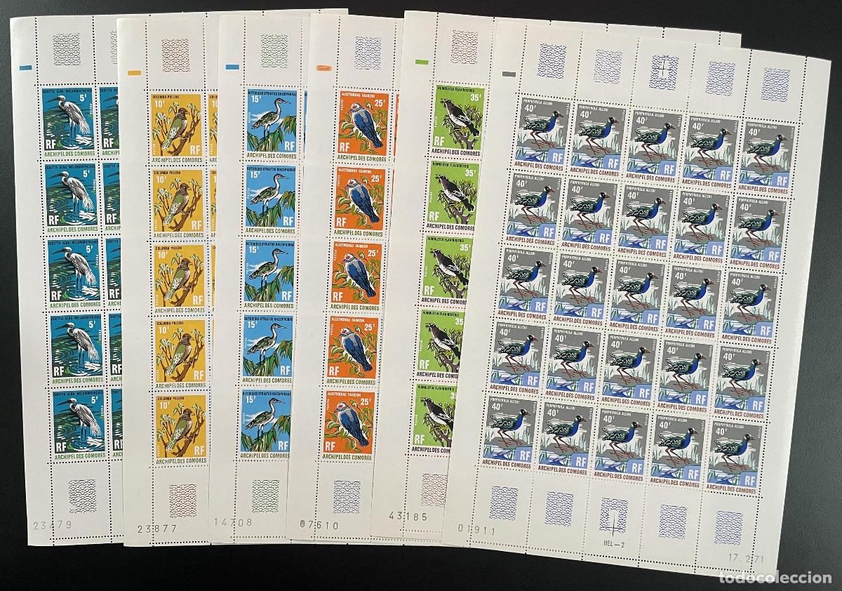Sellos: Comoras 1971 YT 63-68 tabl&oacute;n p&aacute;jaros garza mart&iacute;n pescador fauna