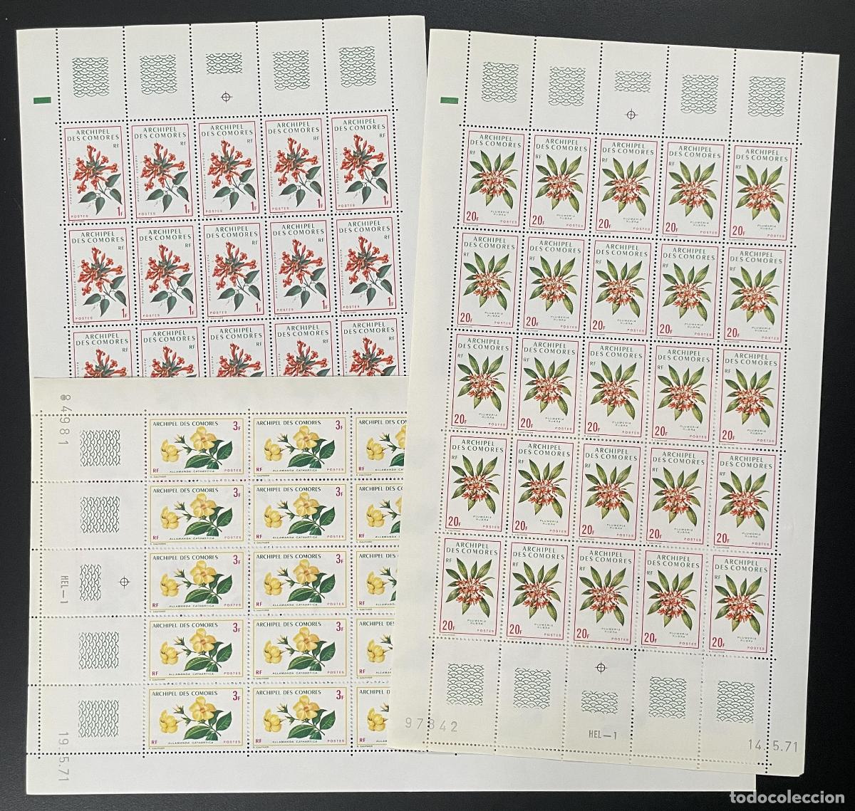 Sellos: Comoras 1971 YT 69-71 tabl&oacute;n flores flora naturaleza bot&aacute;nica