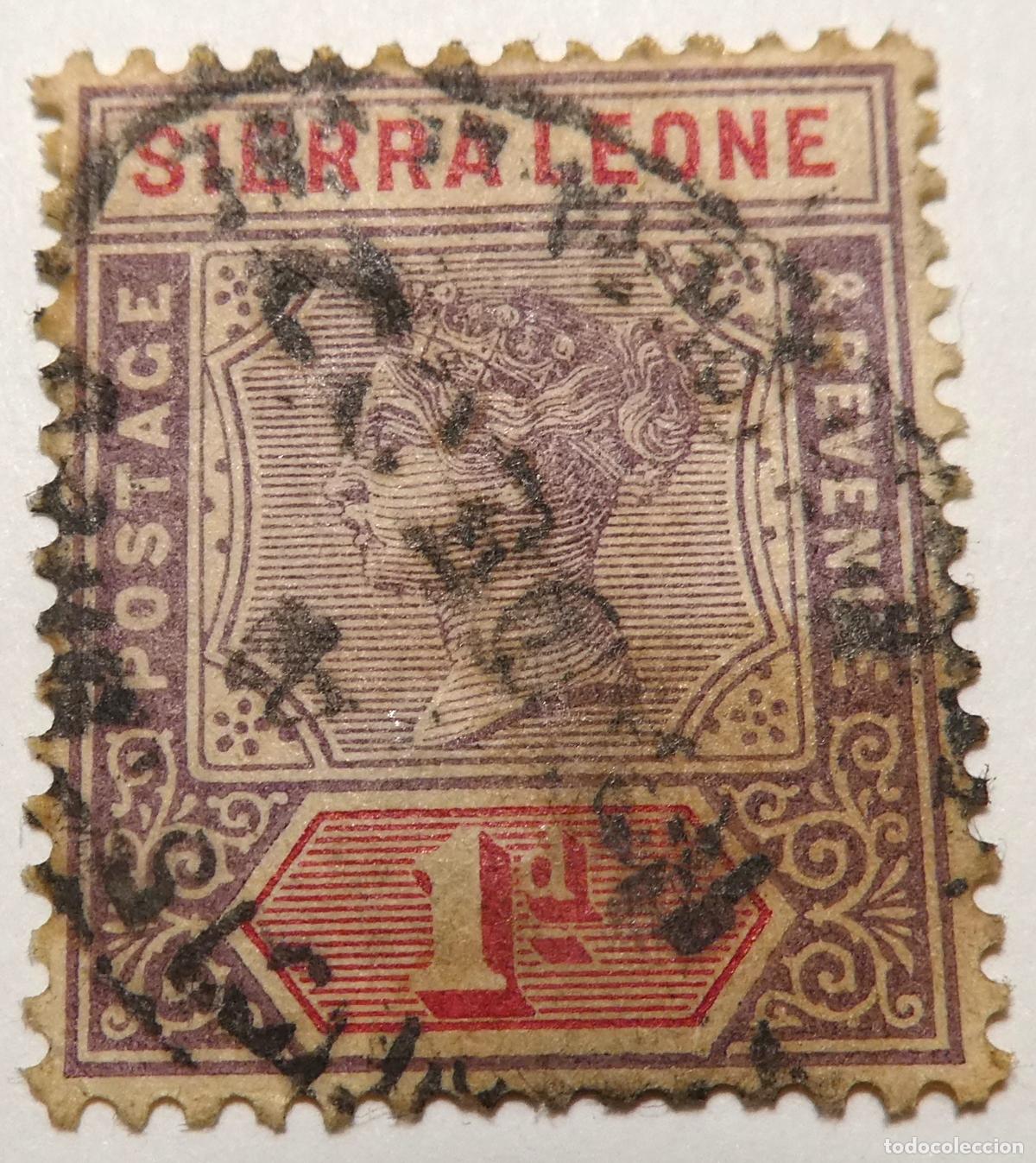 Sellos: Sello postal de Sierra Leona de 1 penique 1896 Reina Victoria