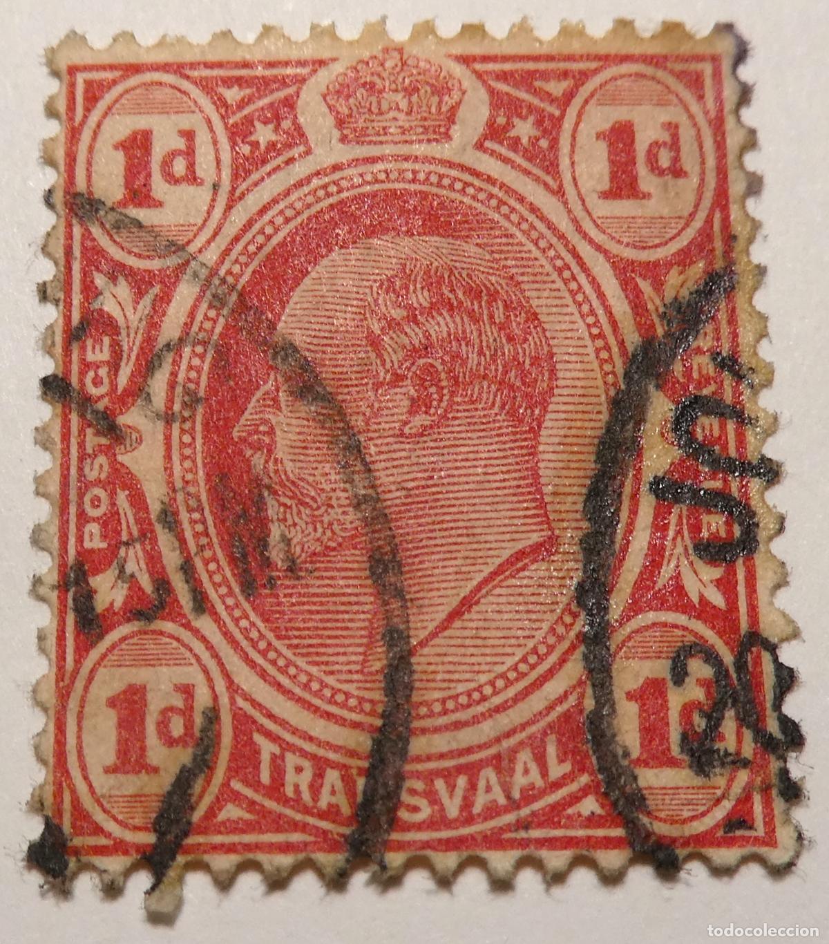 Sellos: Sello postal de Transvaal (Sud&aacute;frica) de un penique 1902 Eduardo VII