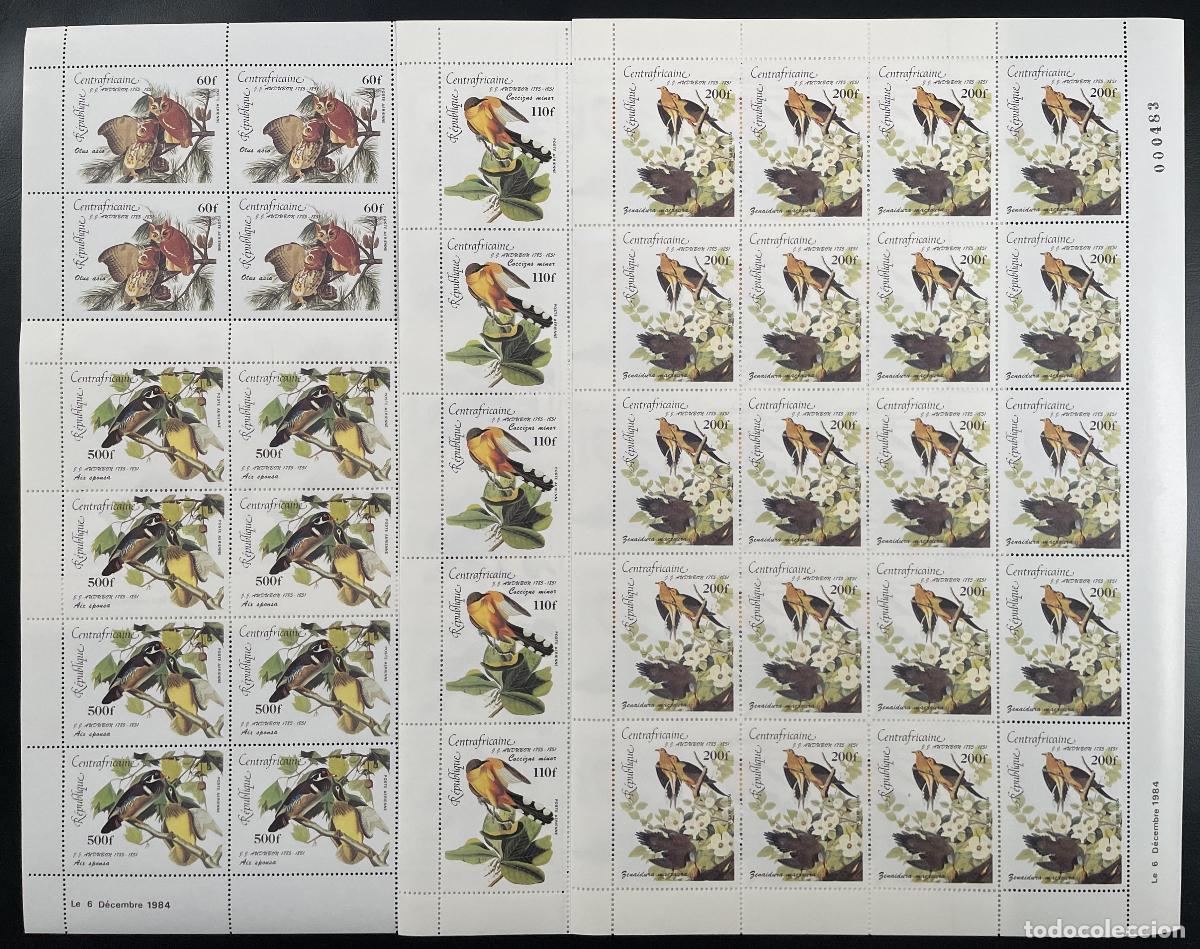 Sellos: &Aacute;frica Central 1985 YT PA 316-319 tabl&oacute;n aves fauna Audubon ornitolog&iacute;a
