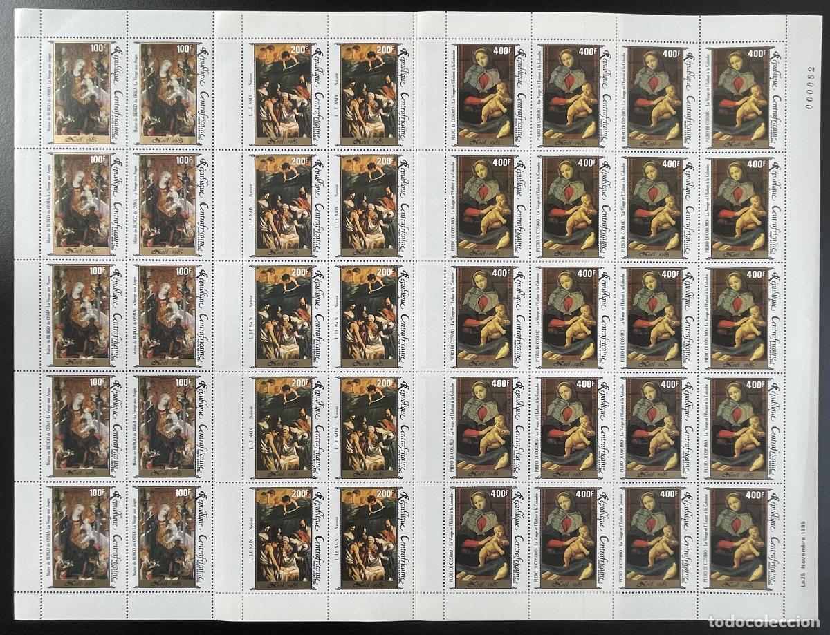 Sellos: Centroafricano 1985 YT PA 324-326 tabl&oacute;n No&euml;l pinturas santos arte religioso